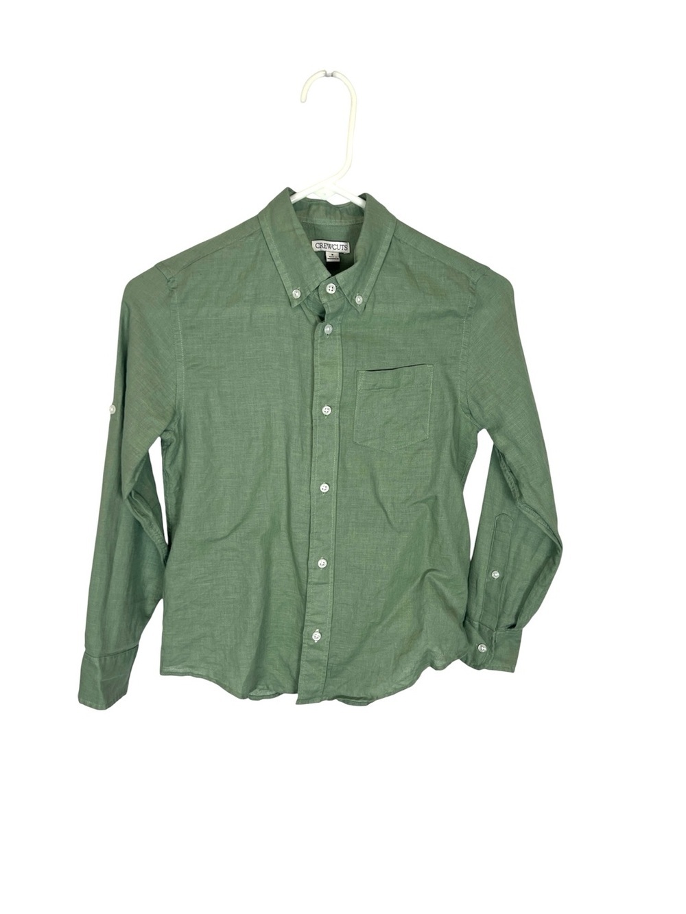 Crew Cuts boys green button down long sleeve linen blend shirt 10